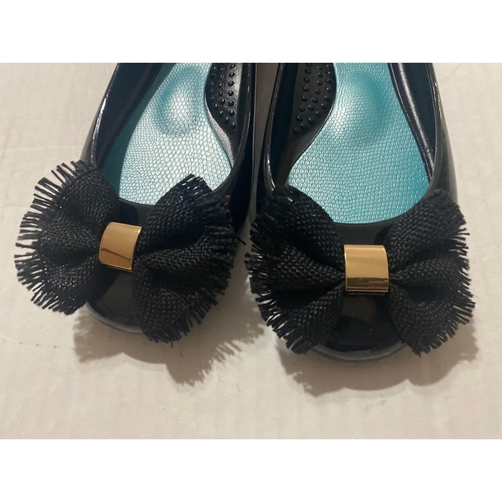 Oka-B Black Jelly Ballet Flats Fringe Bow Waterproof Slip On Women's Size 7
